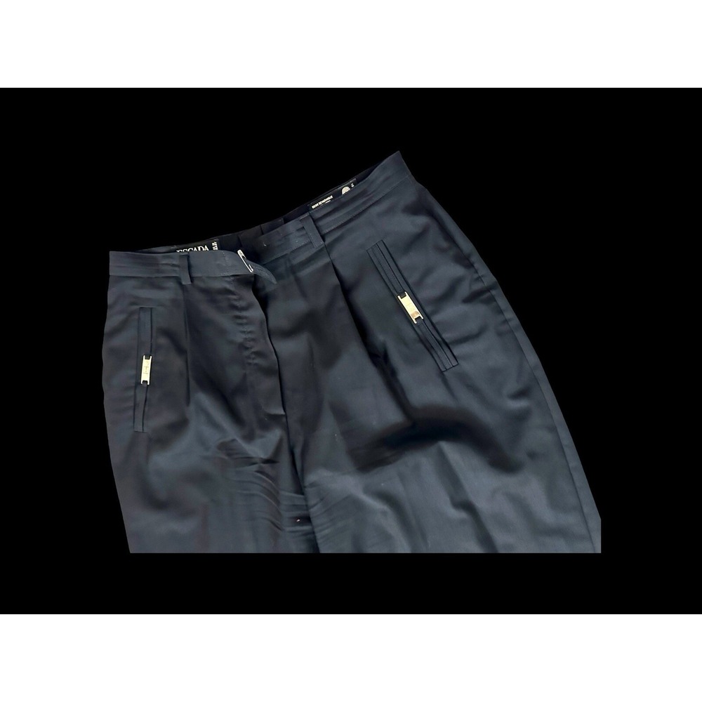 Escada Black Dress Pants Sz 29x29 Gold Pocket Trouser Wide Leg Missing Button‎
